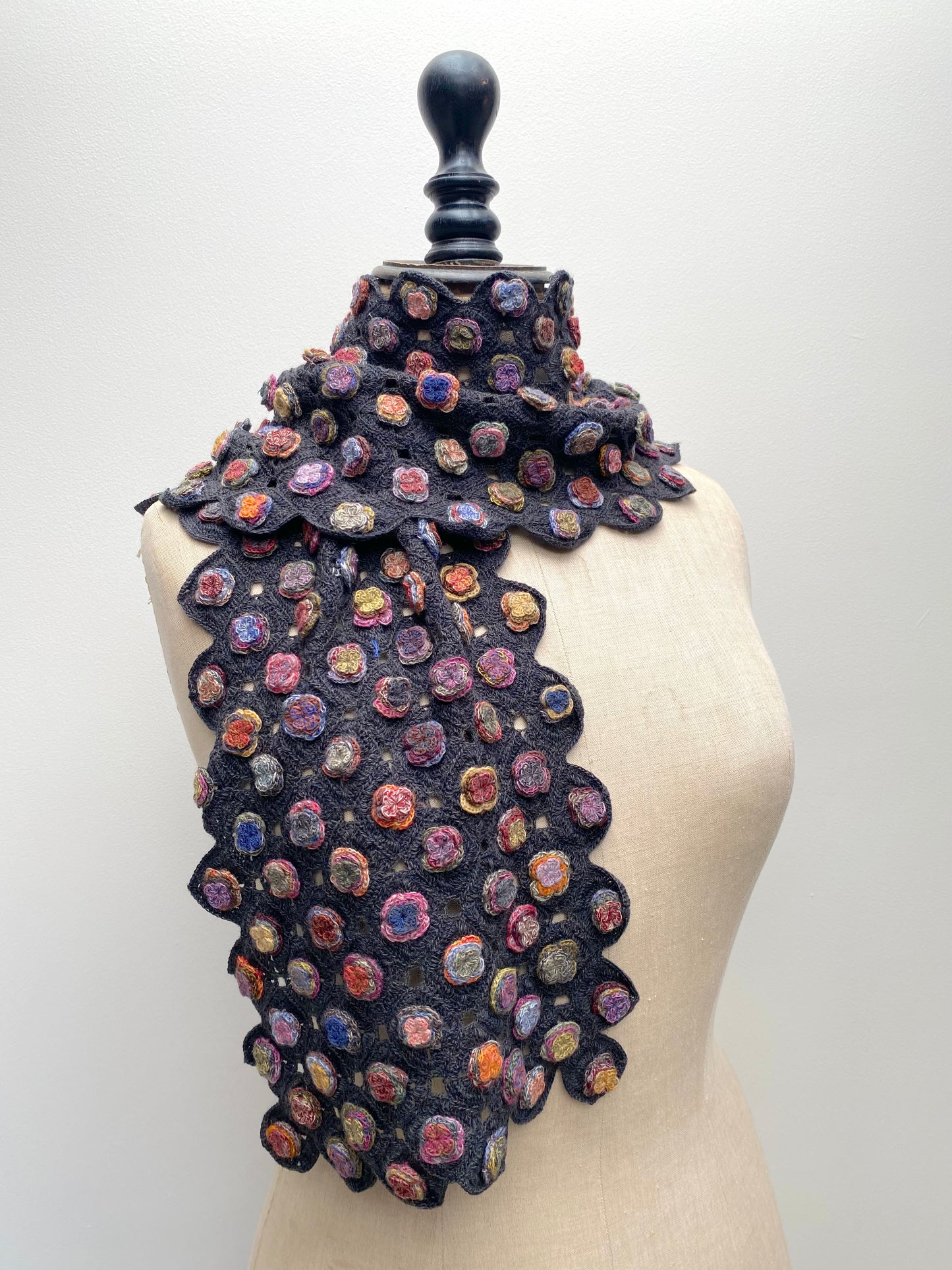 Sophie Digard Multi Flower Applique Crochet Wool Scarf