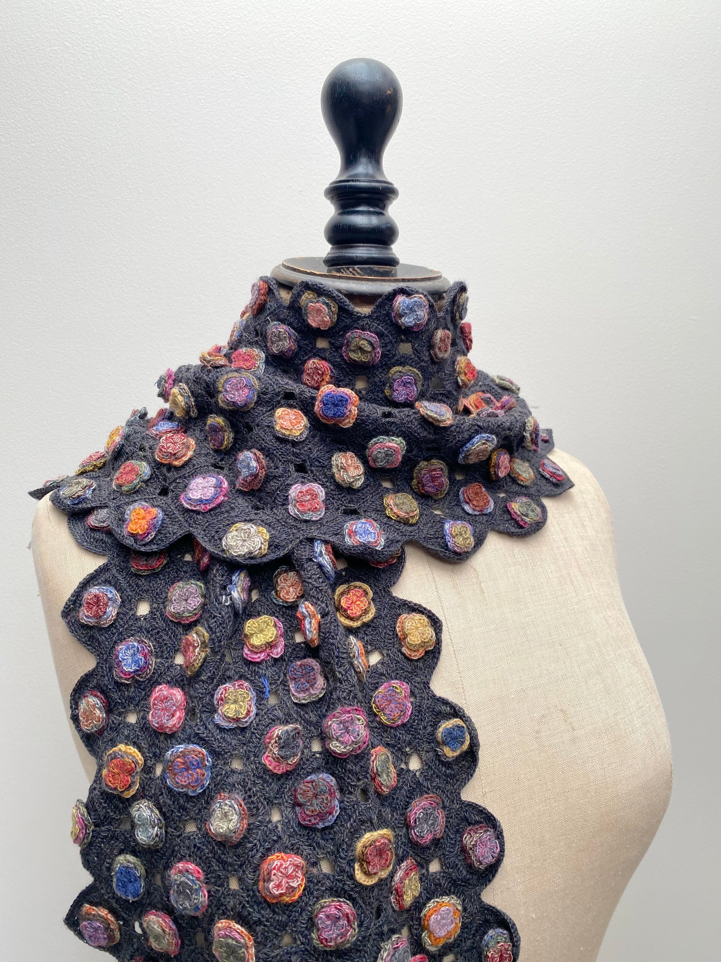 Sophie Digard Multi Flower Applique Crochet Wool Scarf