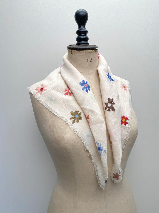 Sophie Digard Floral Embroidered Linen Square Scarf