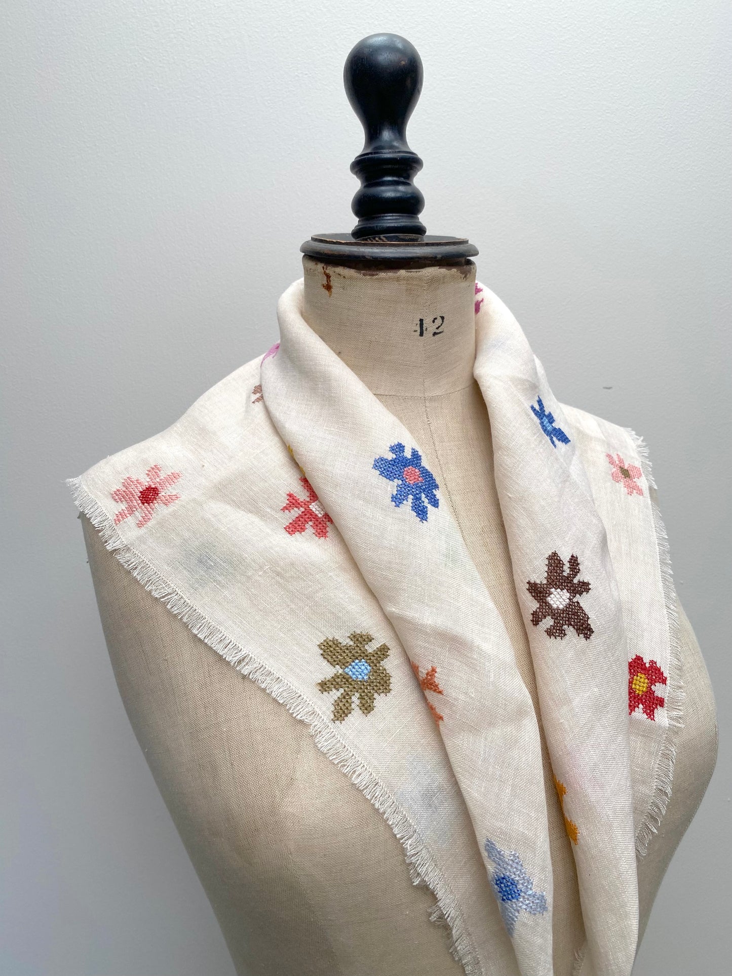 Sophie Digard Floral Embroidered Linen Square Scarf