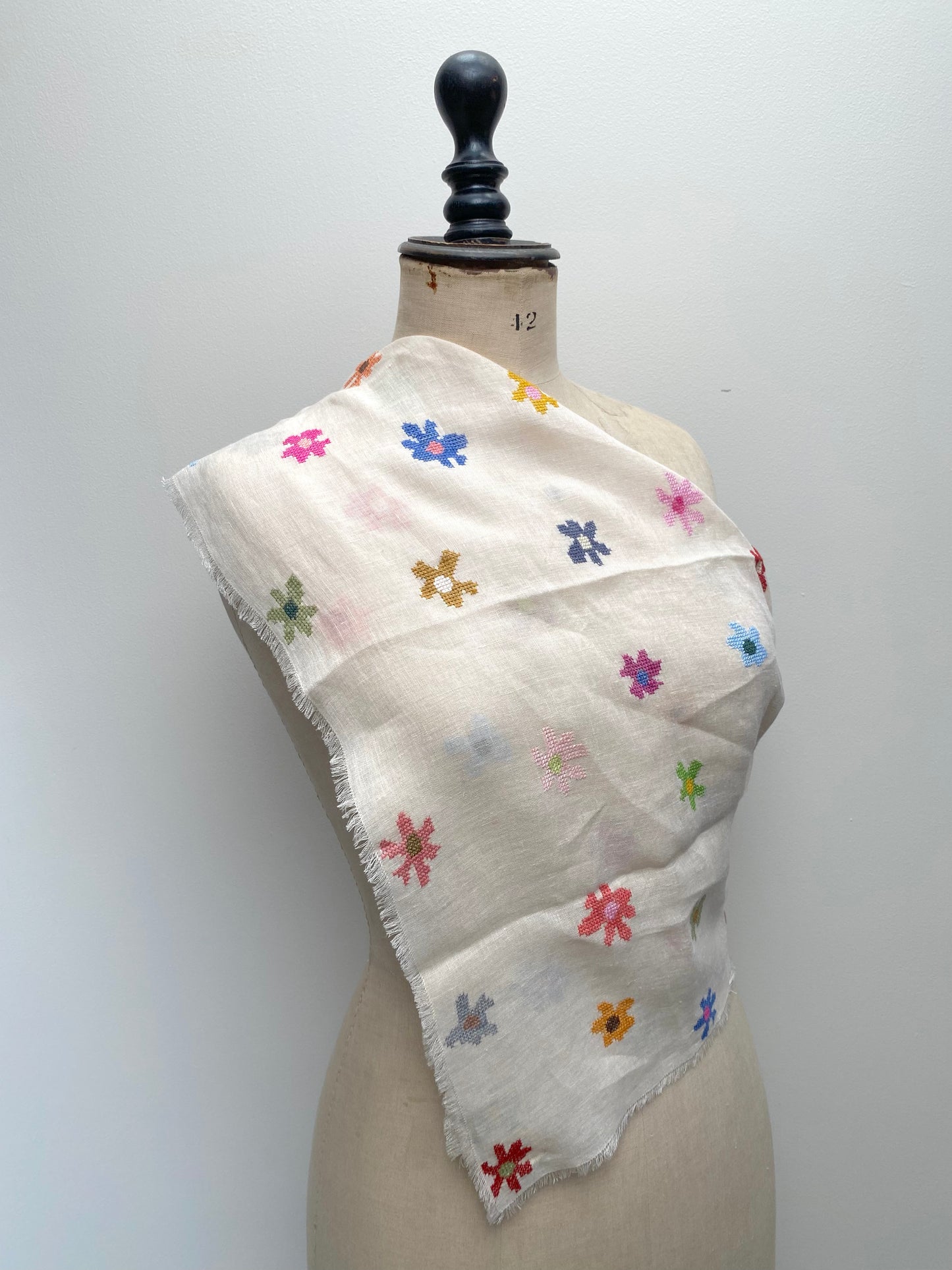 Sophie Digard Floral Embroidered Linen Square Scarf