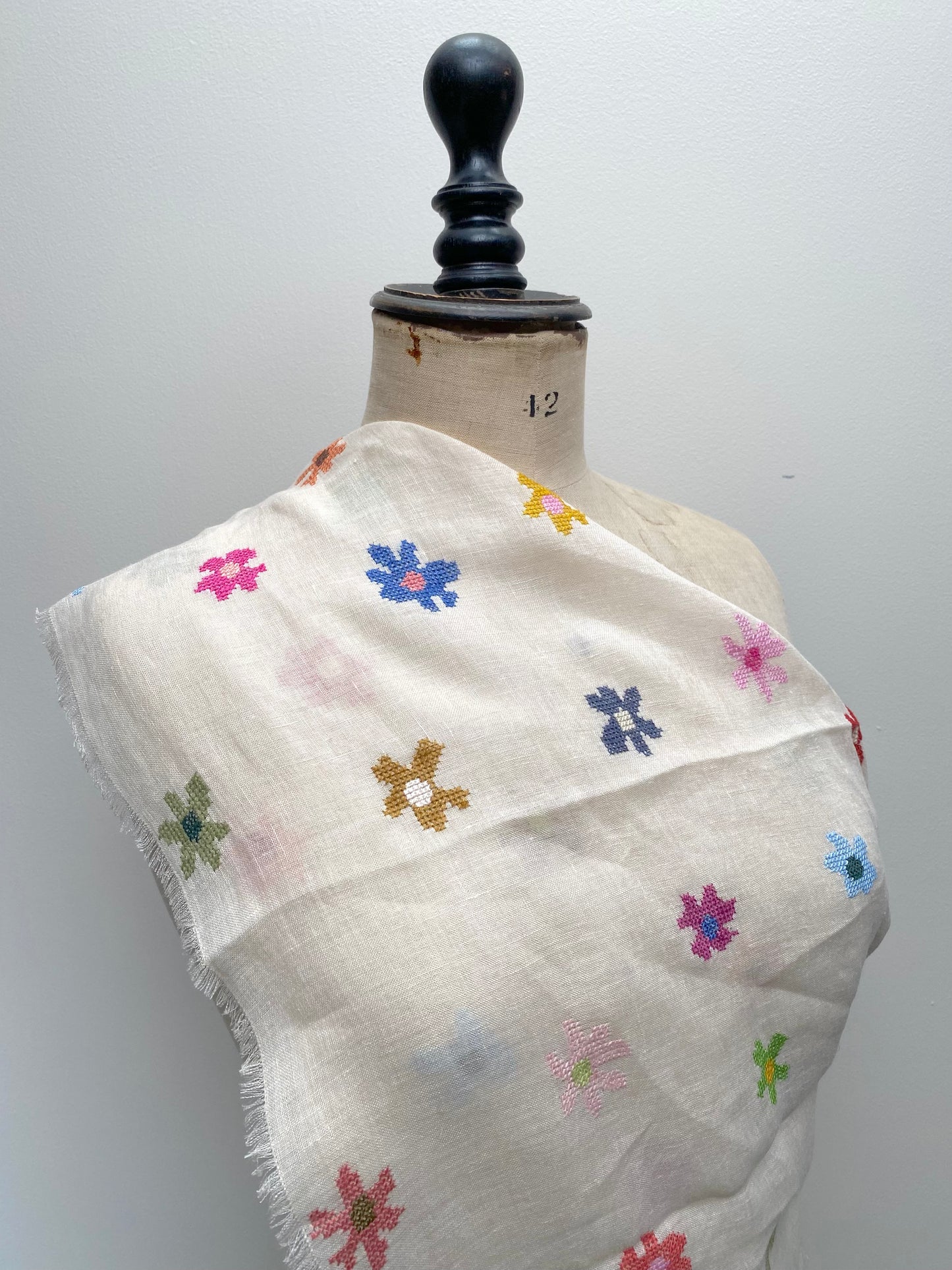 Sophie Digard Floral Embroidered Linen Square Scarf