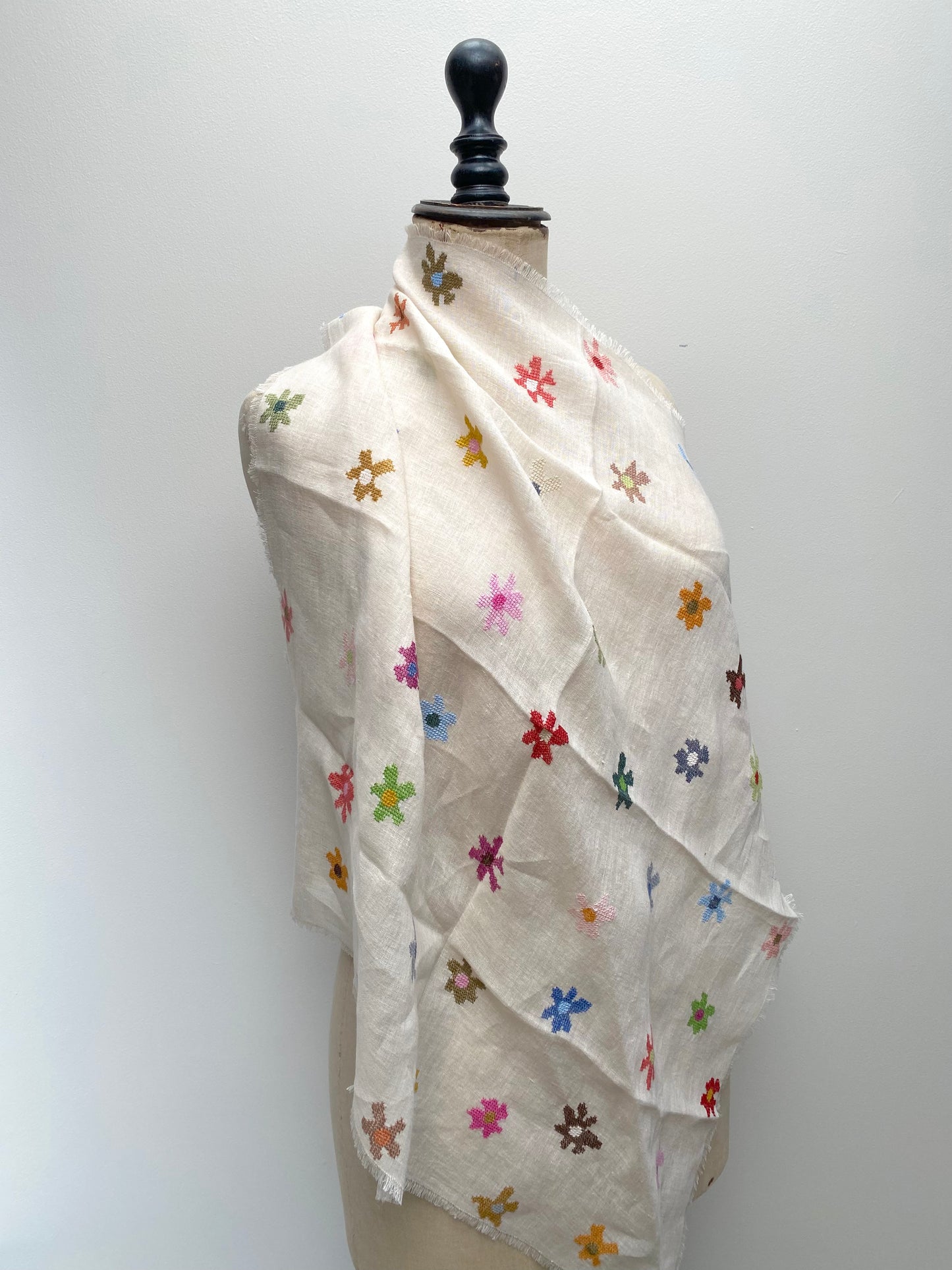 Sophie Digard Floral Embroidered Linen Square Scarf