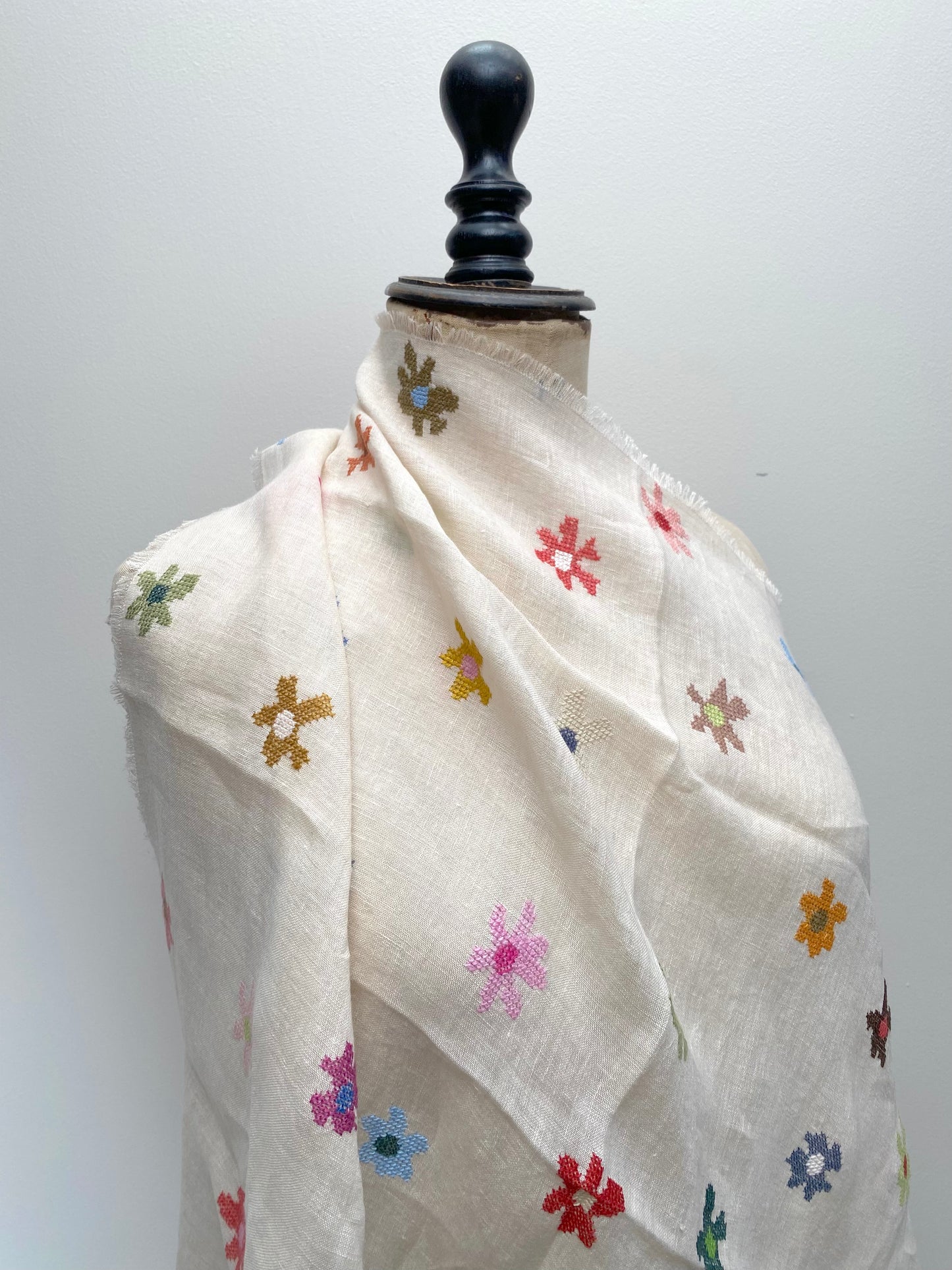 Sophie Digard Floral Embroidered Linen Square Scarf