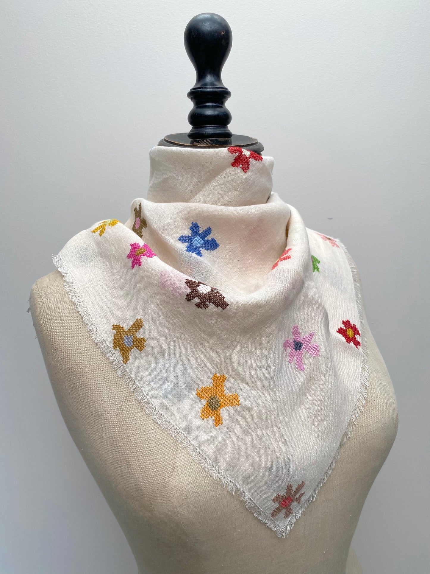 Sophie Digard Floral Embroidered Linen Square Scarf