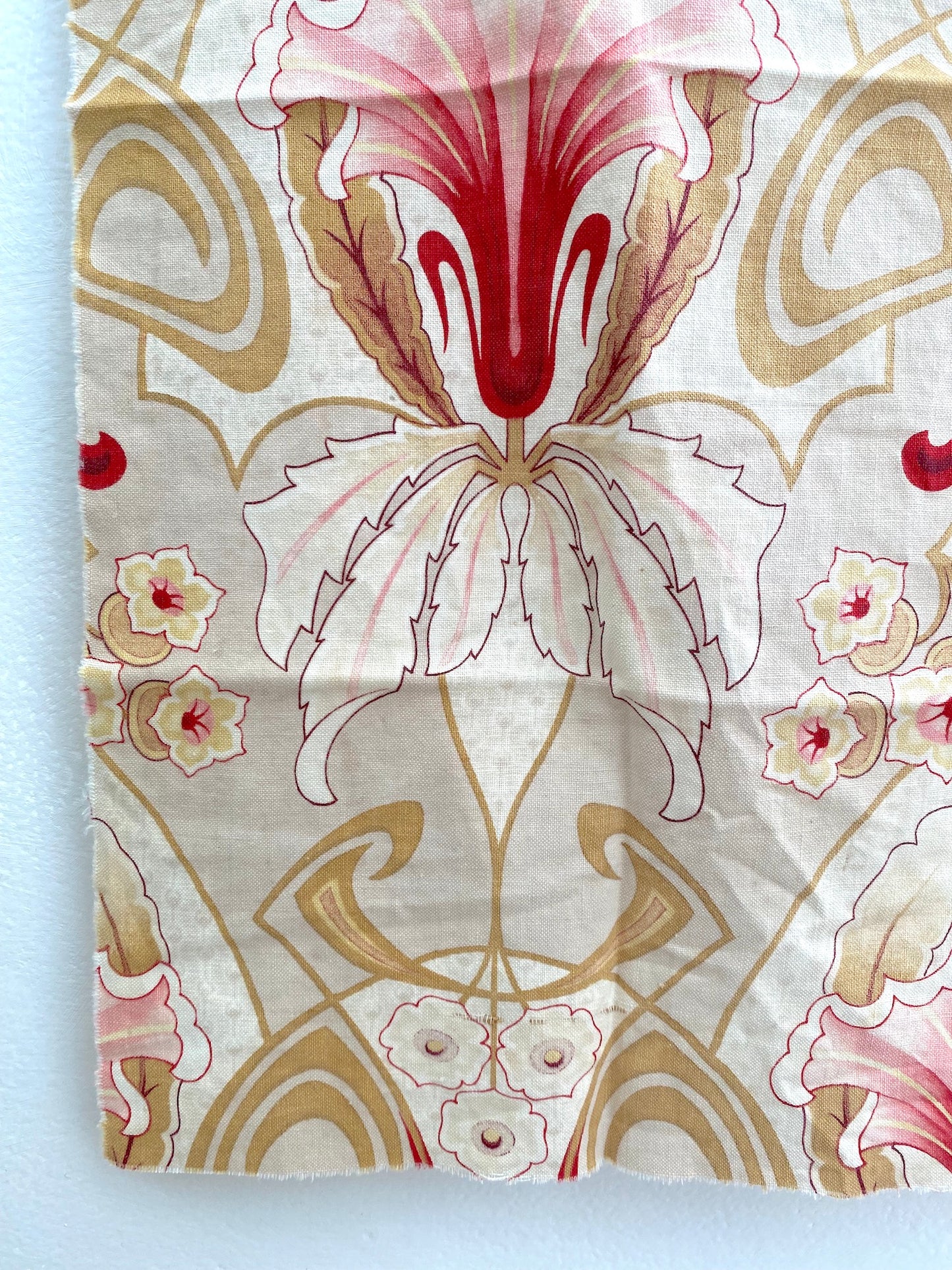 Antique French Art Deco Cotton Fabric Panel 50x50cm