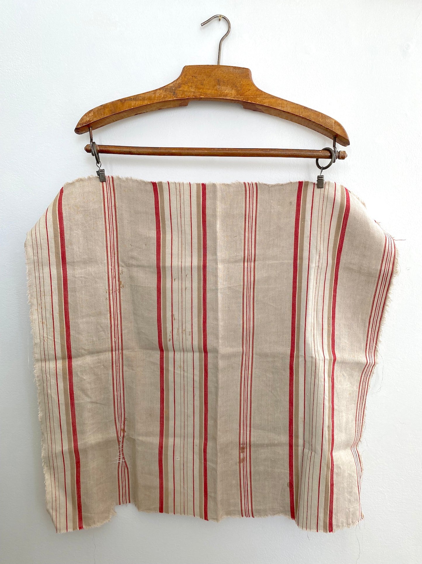 Antique French Natural/Red Stripe Linen Fabric Panel 50x50cm