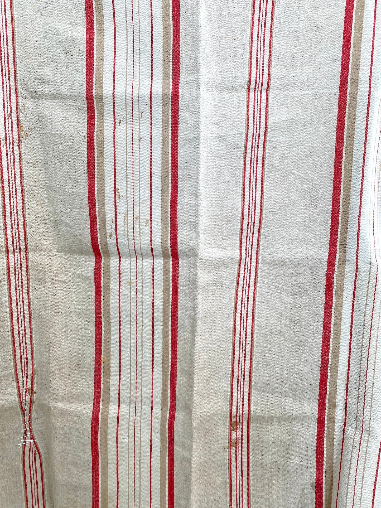 Antique French Natural/Red Stripe Linen Fabric Panel 50x50cm