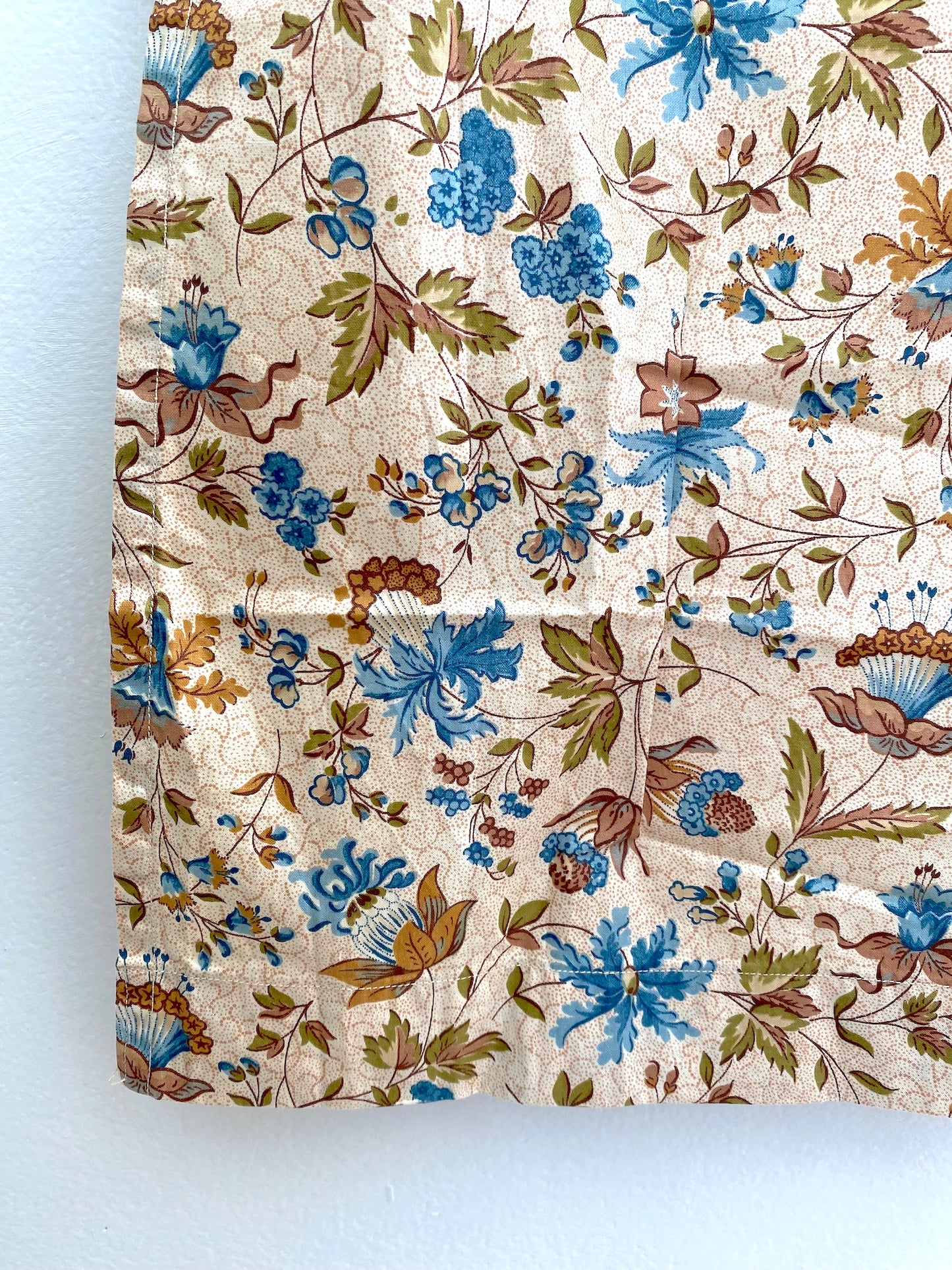 Antique French Blue/Green Cotton Floral Fabric Panel 50x50cm