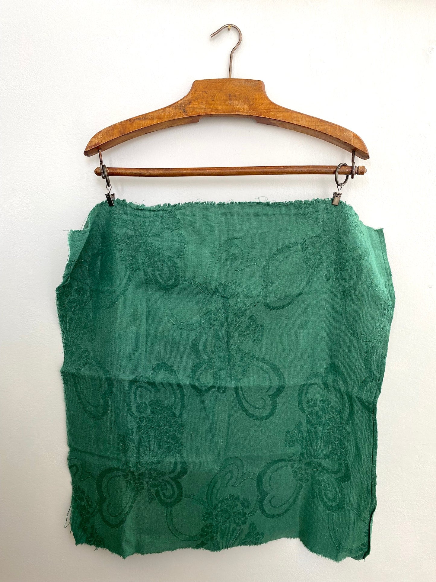 Vintage French Green Cotton Fabric Panel 50x50cm