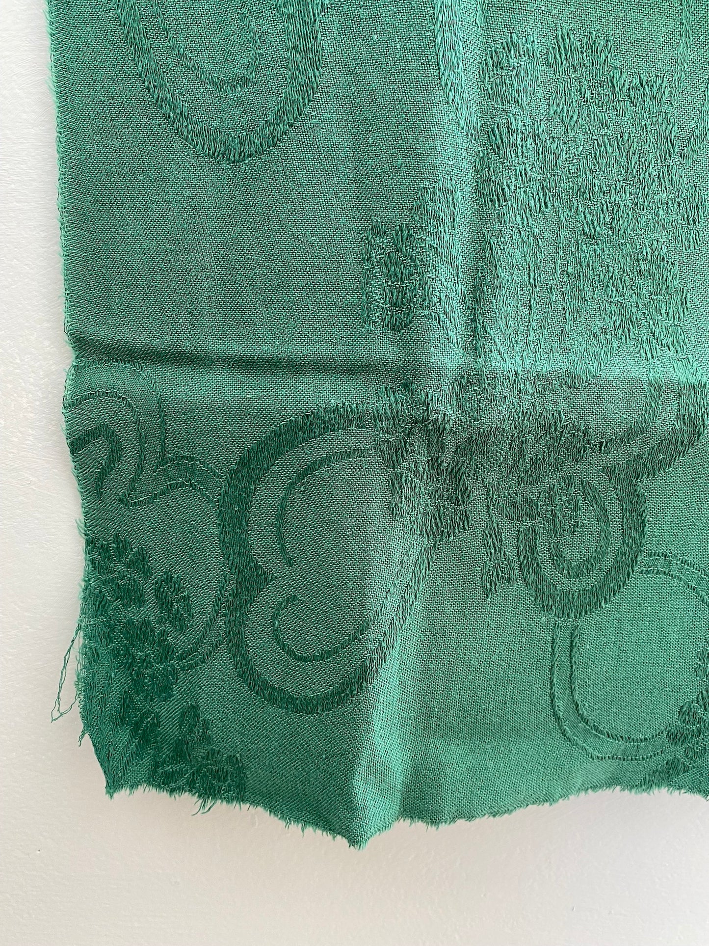 Vintage French Green Cotton Fabric Panel 50x50cm