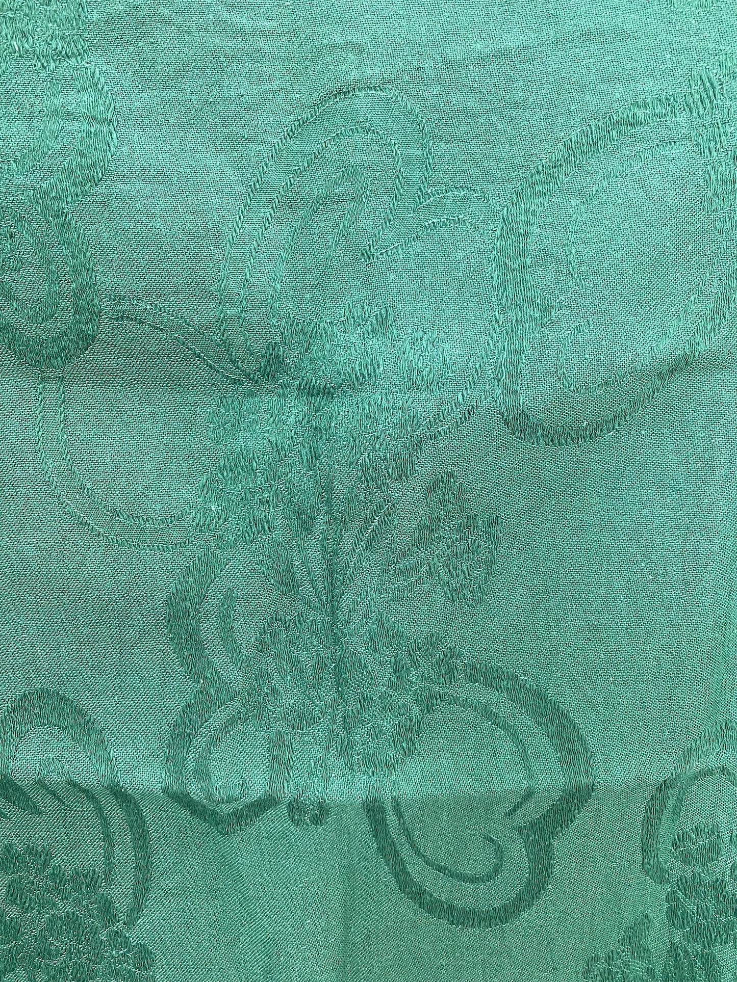 Vintage French Green Cotton Fabric Panel 50x50cm