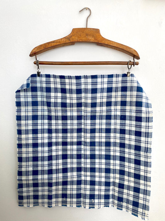 Antique French Blue Gingham Check Cotton Fabric Panel 50x50cm