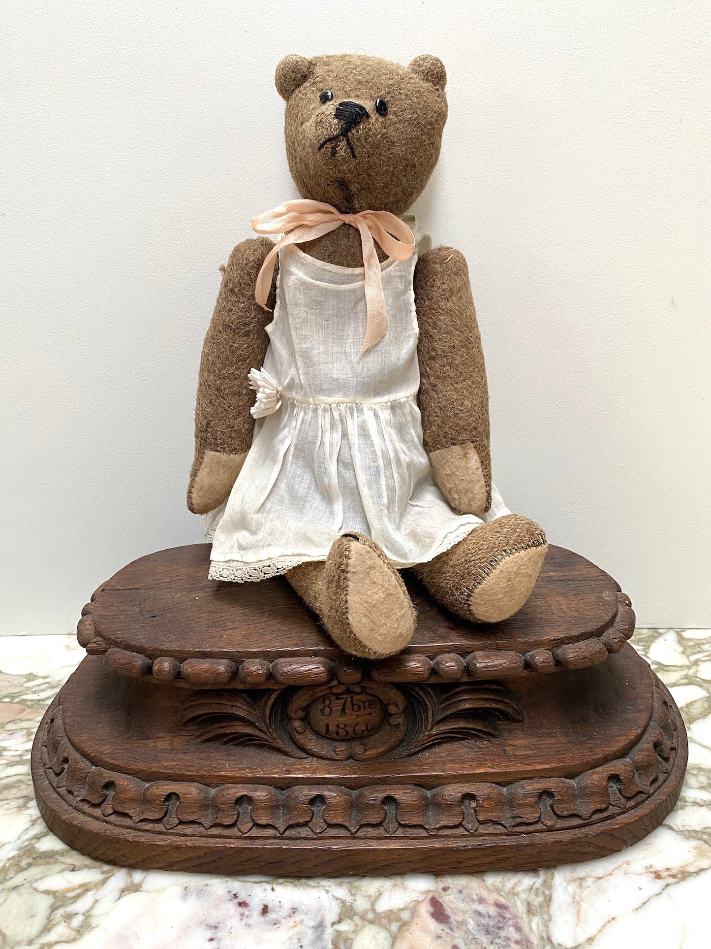 Vintage French Brown Bear in Petticoat Soft Toy