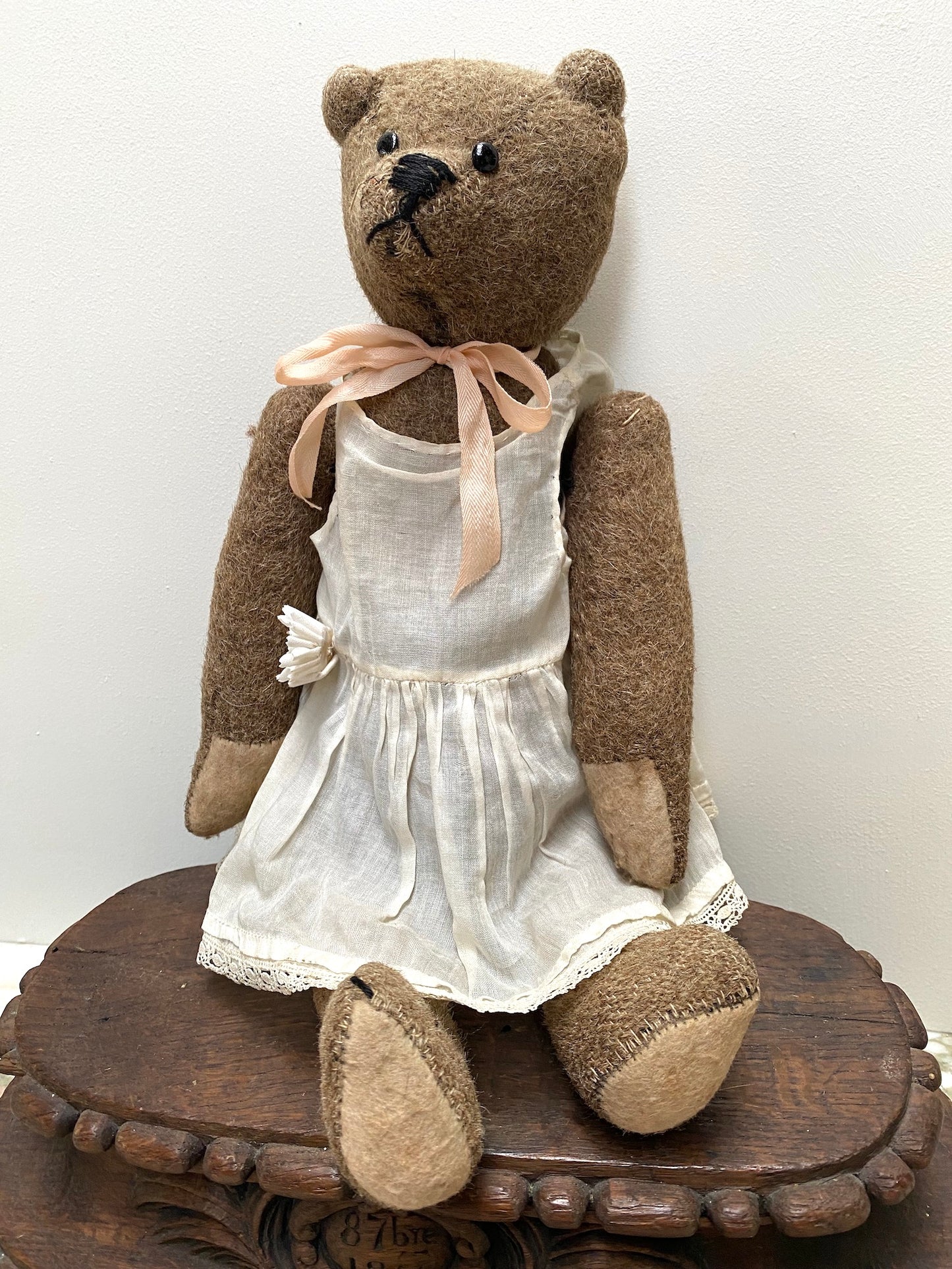 Vintage French Brown Bear in Petticoat Soft Toy