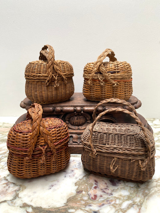 Antique French Miniature Woven Cane Baskets
