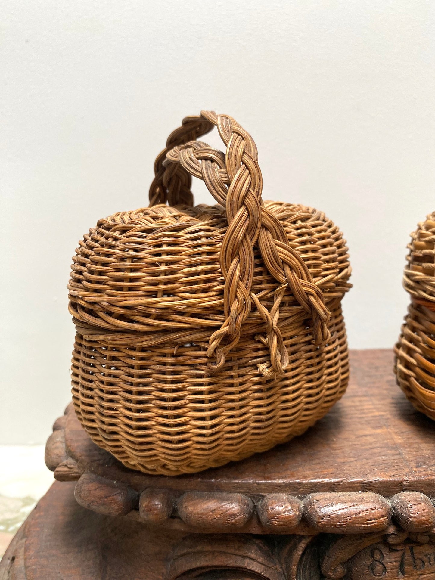 Antique French Miniature Woven Cane Baskets