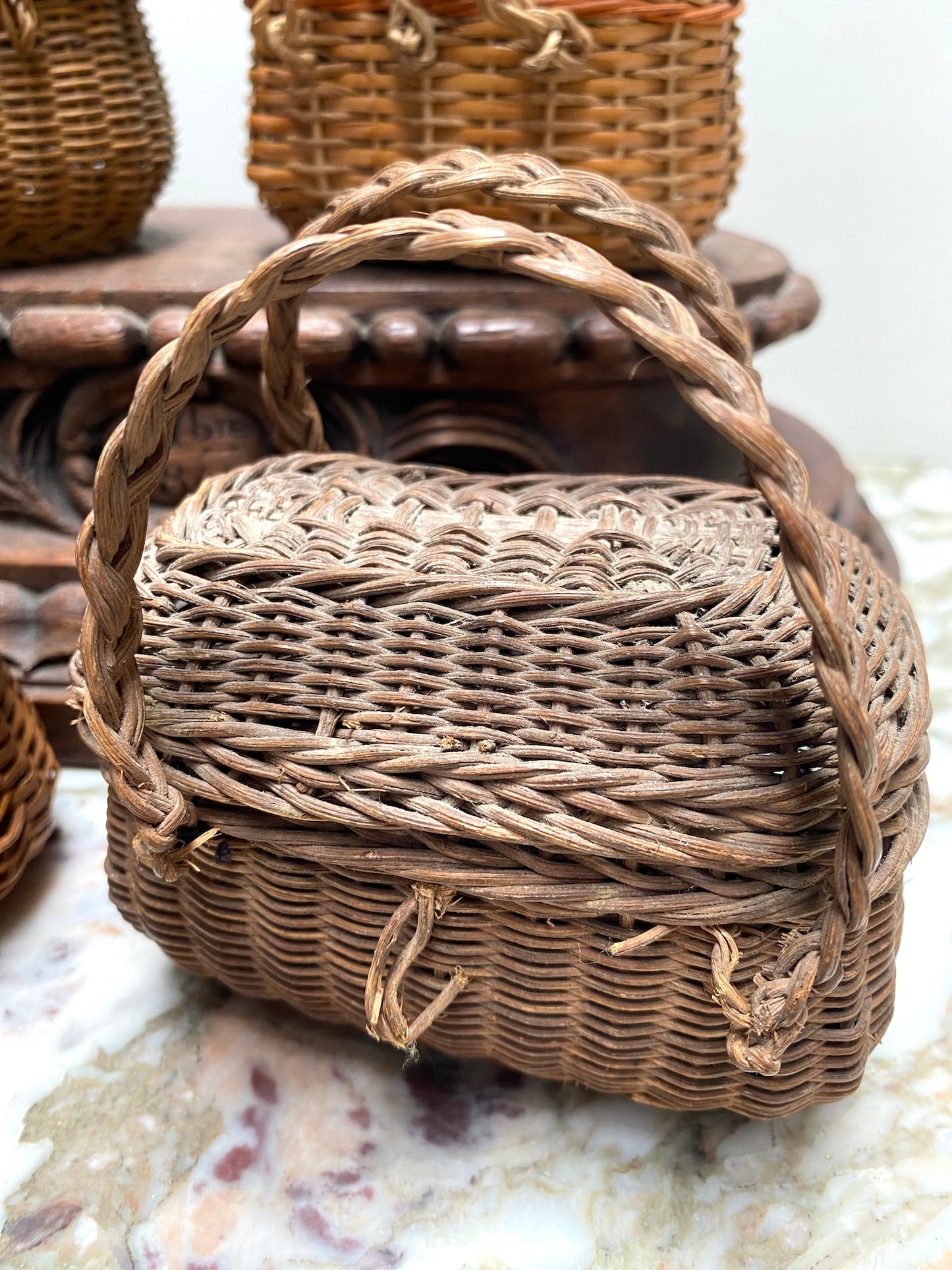 Antique French Miniature Woven Cane Baskets