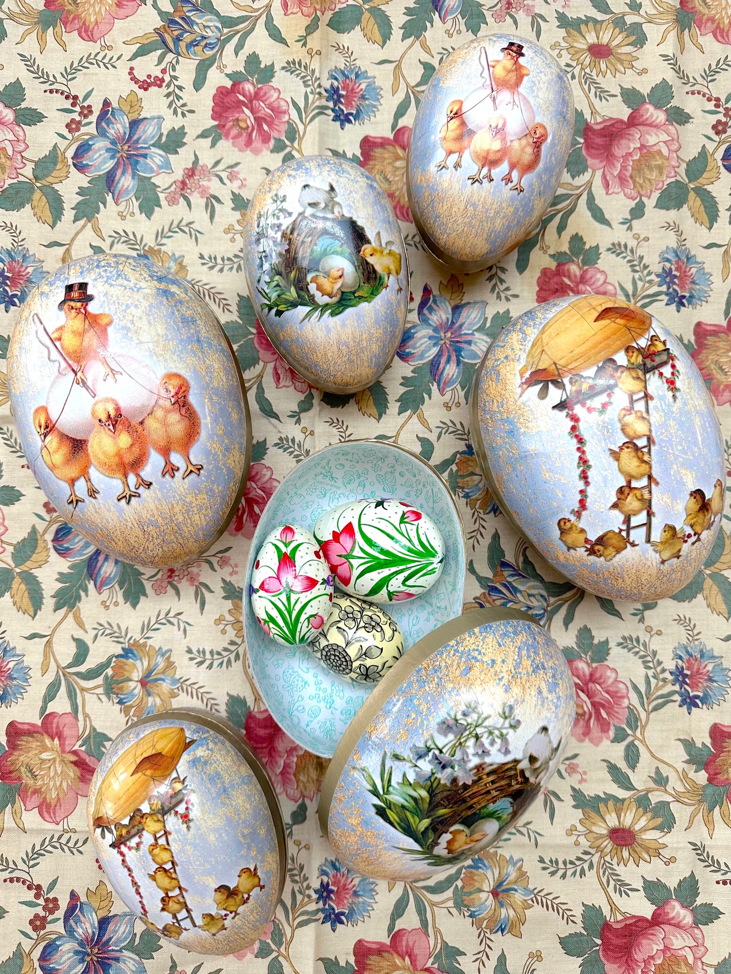 German Paper Eggs Set Of 3 - 'Chicken Family' Small or Medium