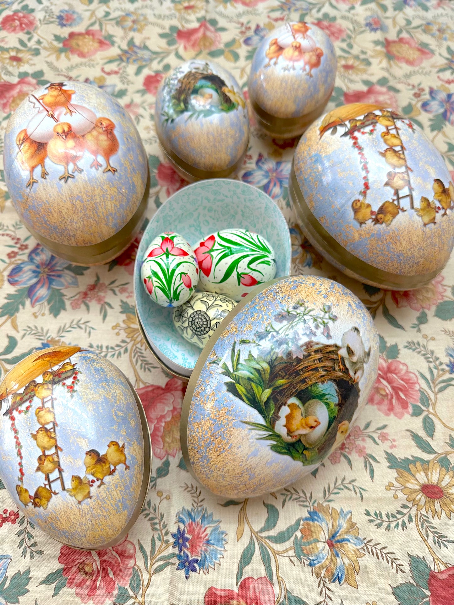 German Paper Eggs Set Of 3 - 'Chicken Family' Small or Medium