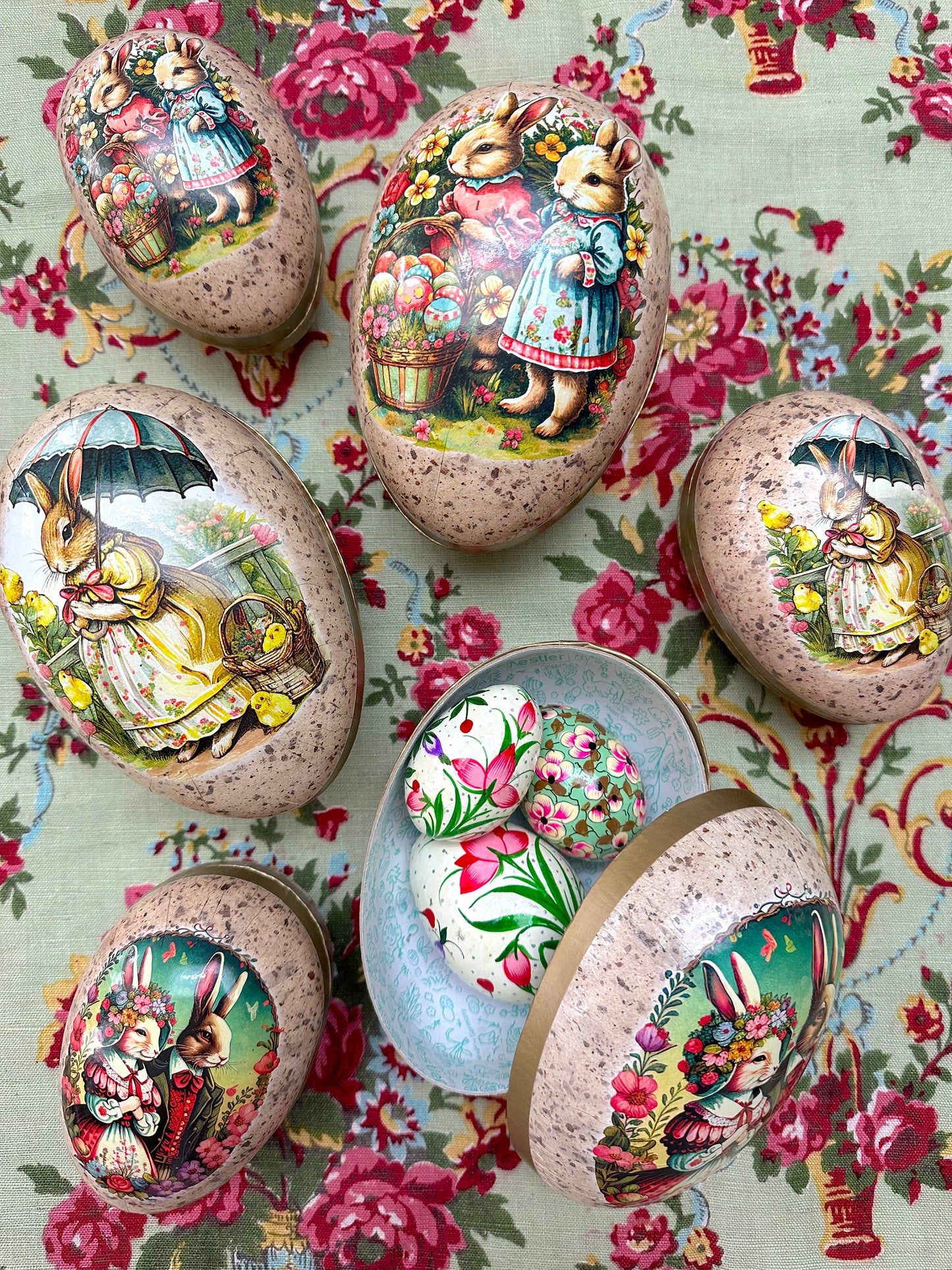 German Paper Eggs Set Of 3 - 'Rabbit Family' Small or Medium