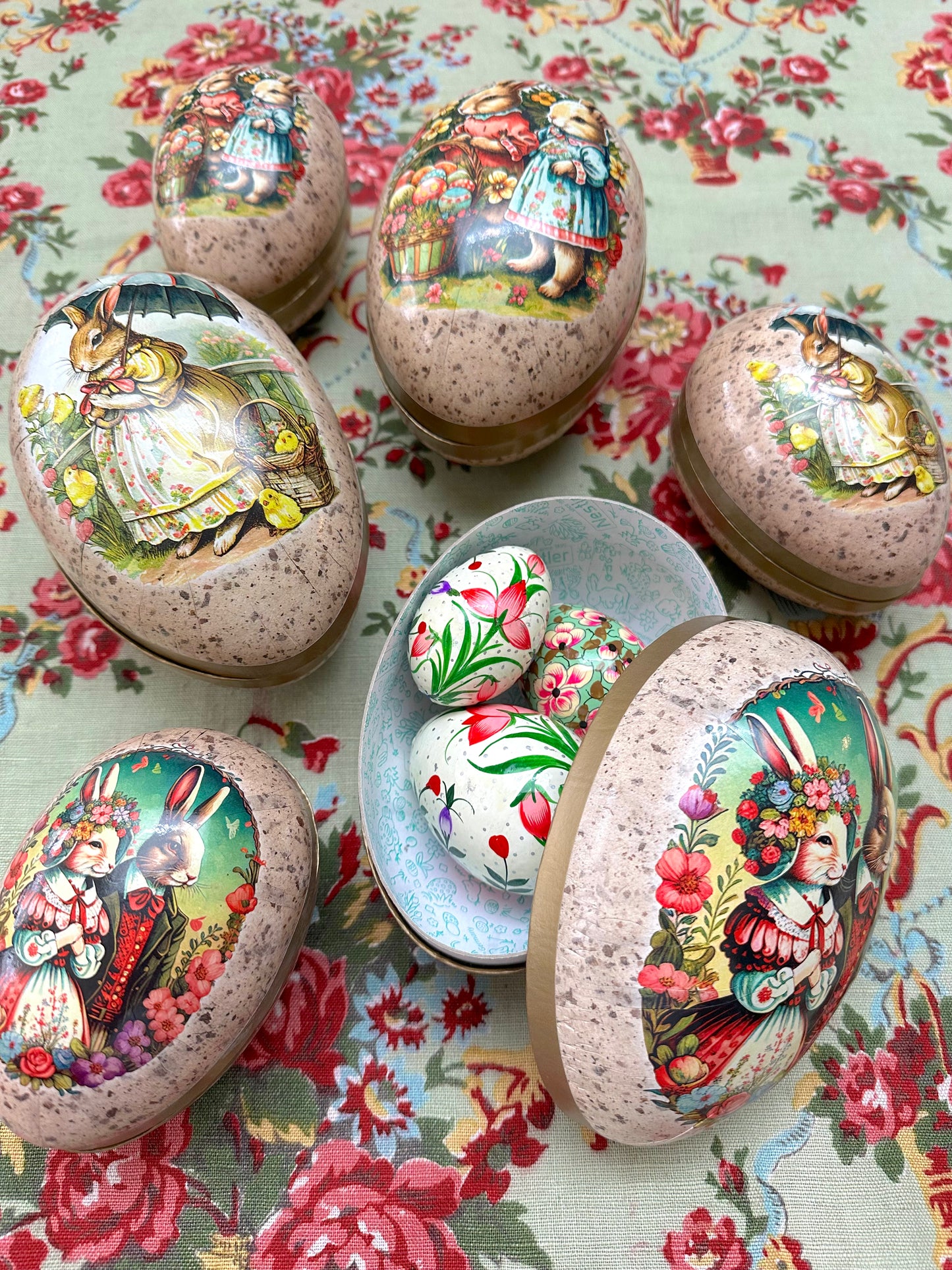 German Paper Eggs Set Of 3 - 'Rabbit Family' Small or Medium