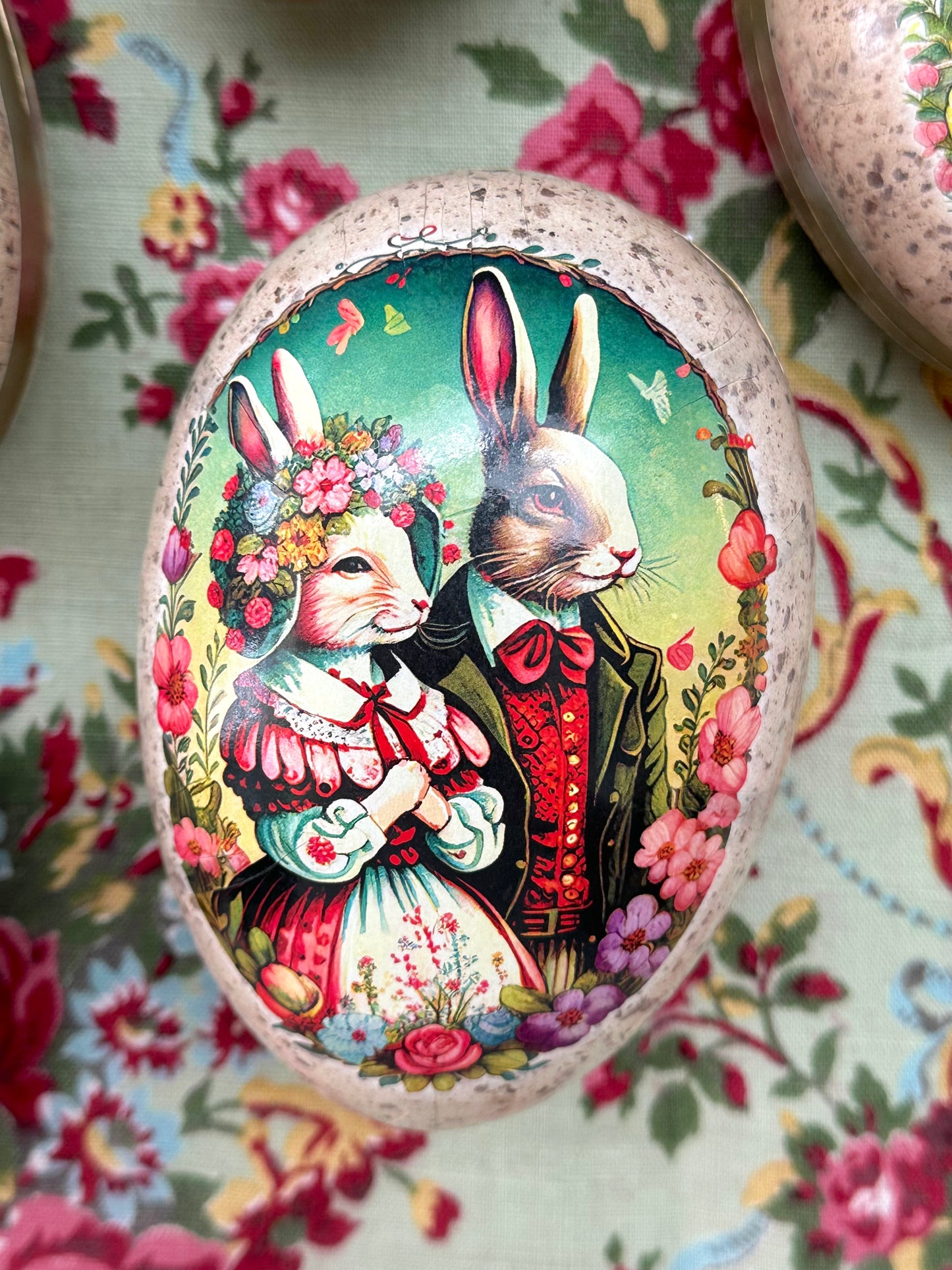 German Paper Eggs Set Of 3 - 'Rabbit Family' Small or Medium