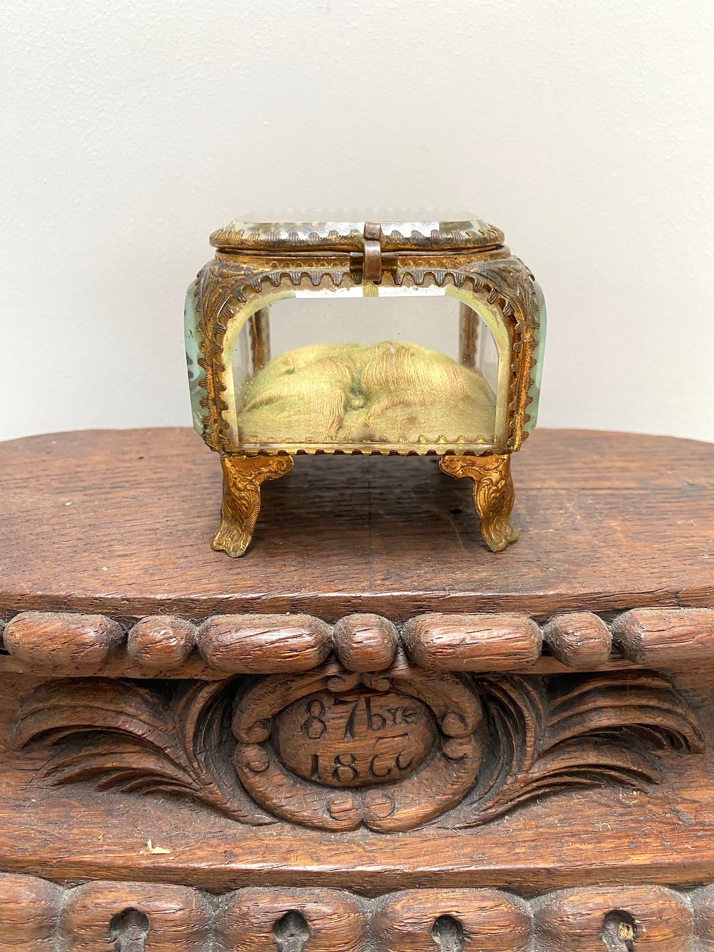 Antique French 'Boîte à Bijoux' Glass Jewellery Box - Medium Square - Green