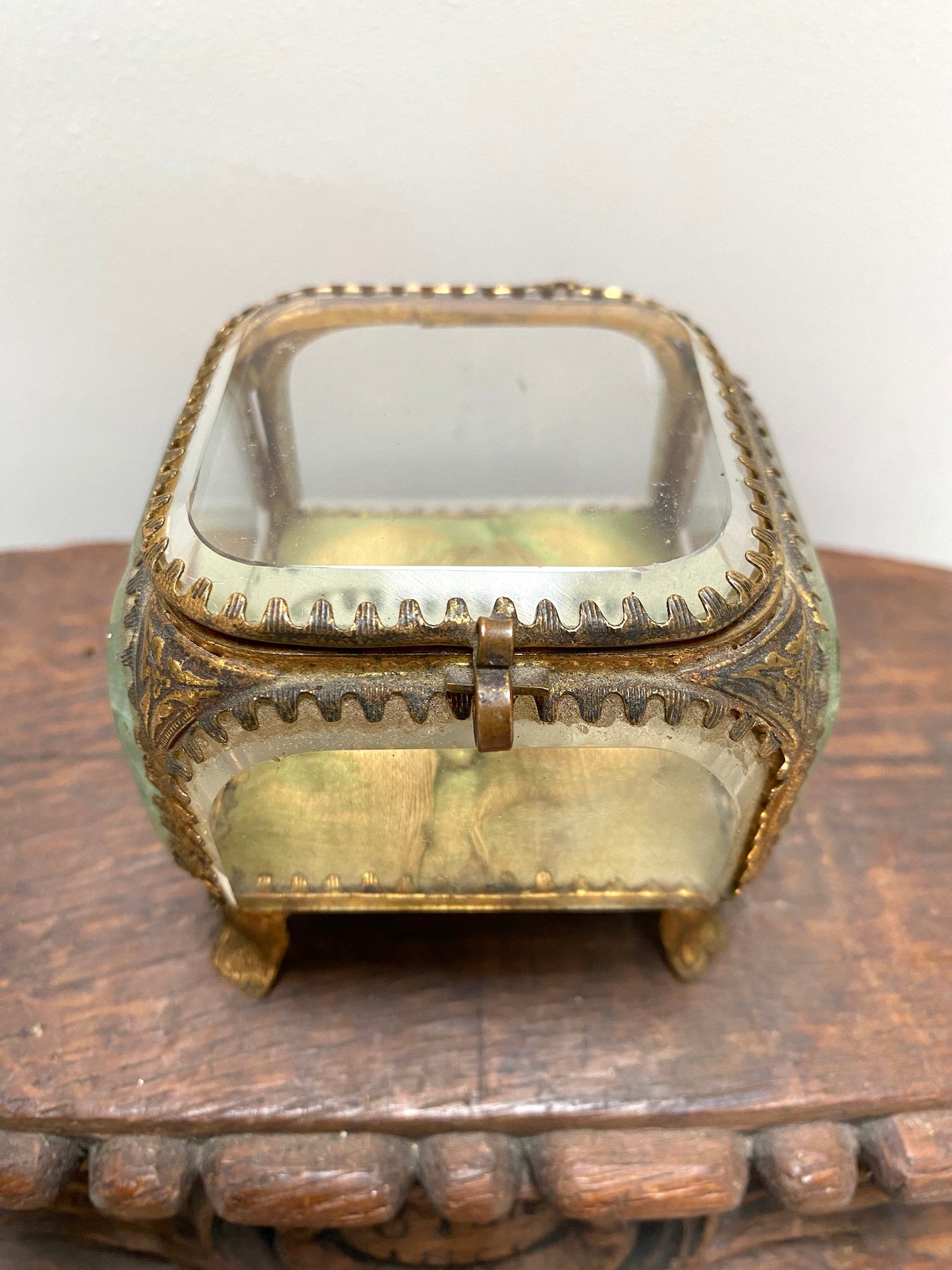 Antique French 'Boîte à Bijoux' Glass Jewellery Box - Medium Square - Green