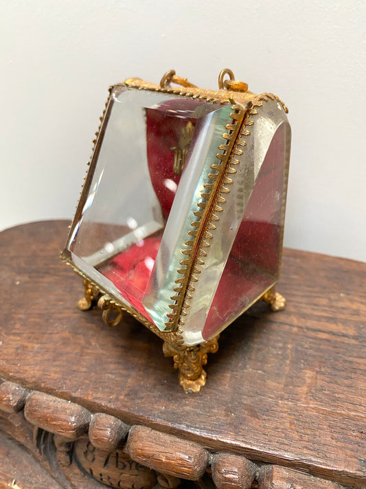 Antique French 'Boîte à Bijoux' Glass Jewellery Box with Handle - Red