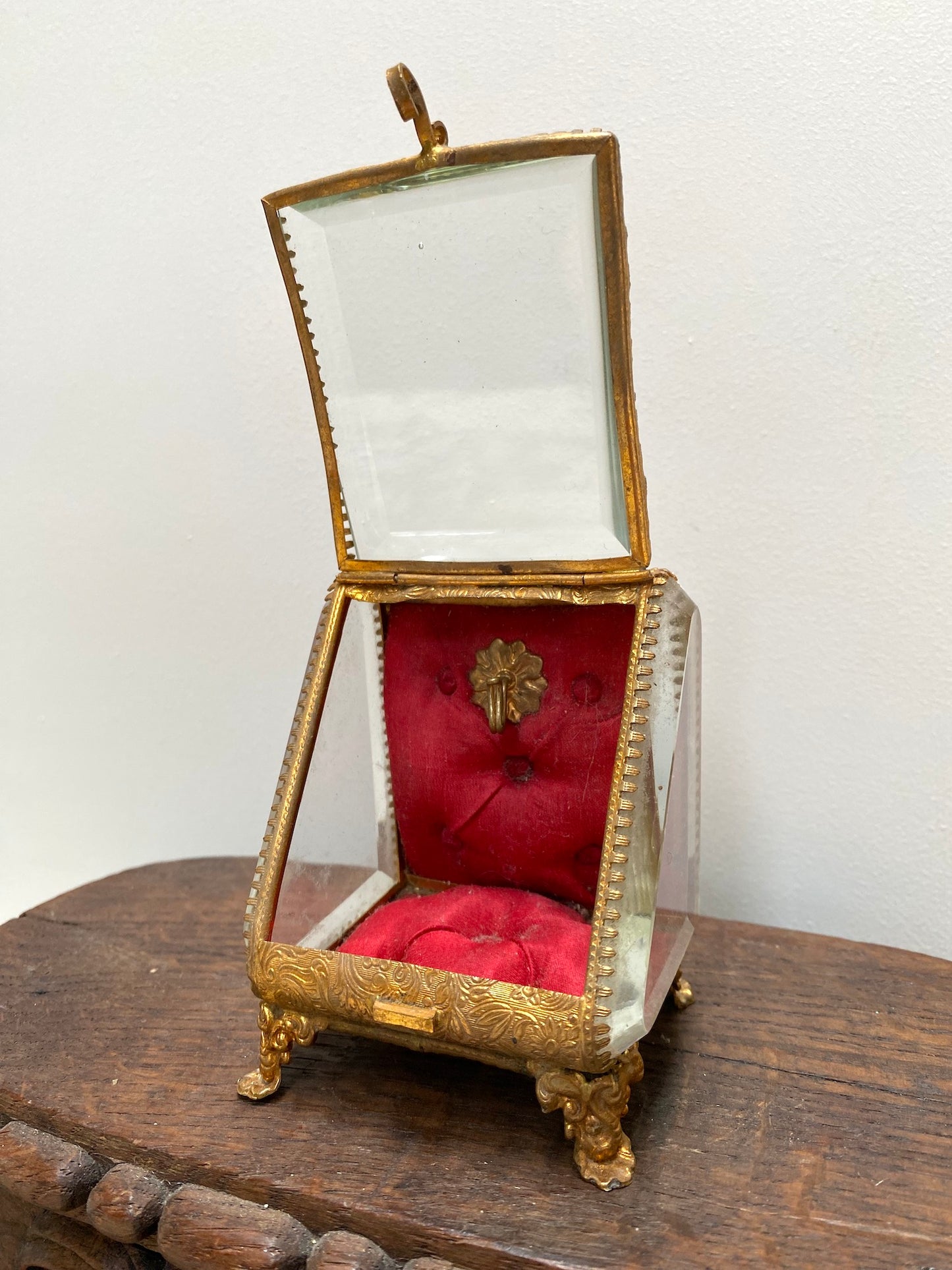 Antique French 'Boîte à Bijoux' Glass Jewellery Box with Handle - Red