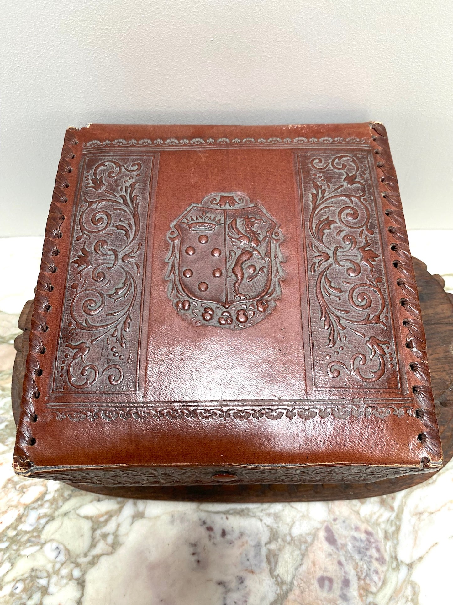 Antique French Tooled Leather Thread Case