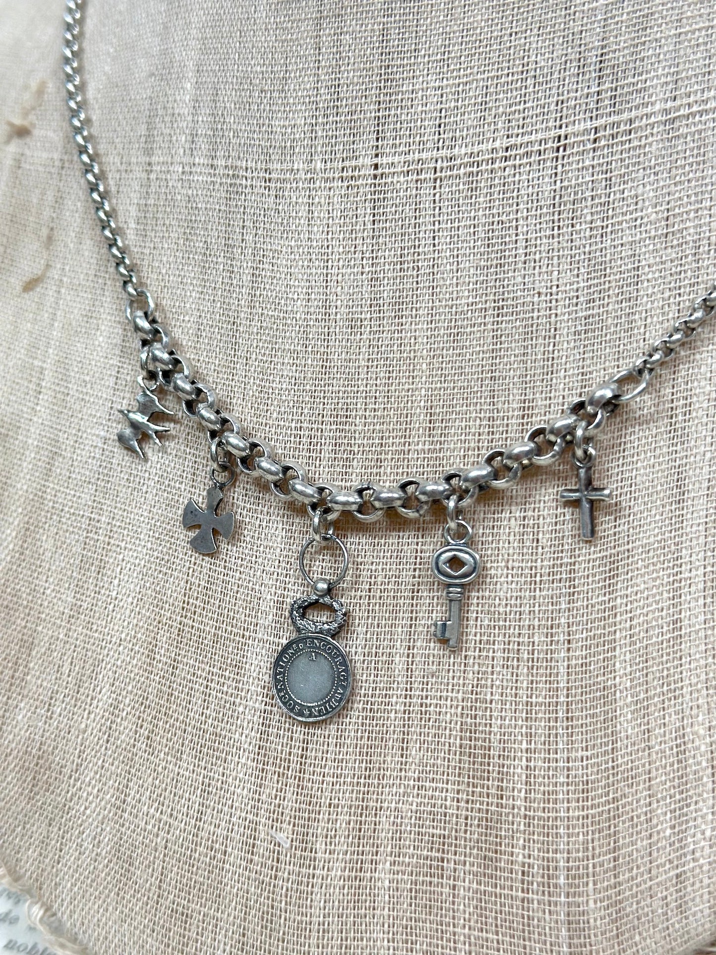 Antique French Silver 'Republic Francaise' Charm Necklace