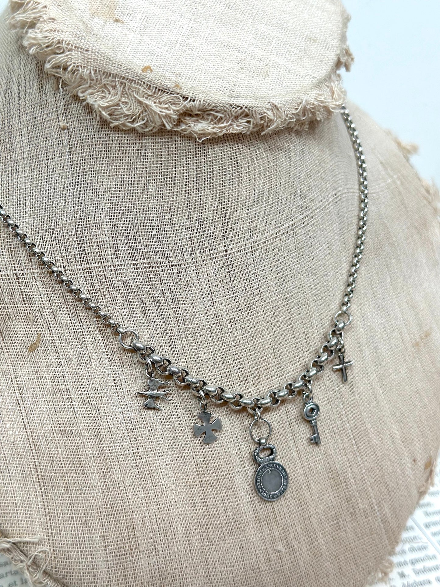 Antique French Silver 'Republic Francaise' Charm Necklace