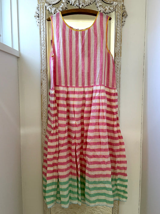 Eka 'Basil' Pink Stripe Linen Dress - Medium/Large - LAST ONE