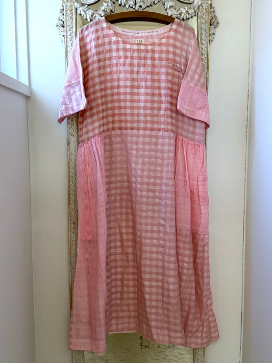 Eka Soft Pink Check Silk Dress - Medium - LAST ONE