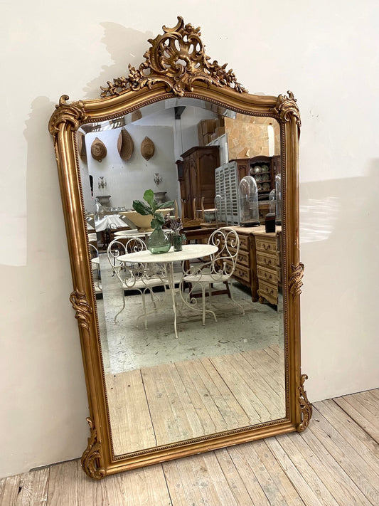 Antique French Large Louis XV Bevelled Gold Gilt Mirror