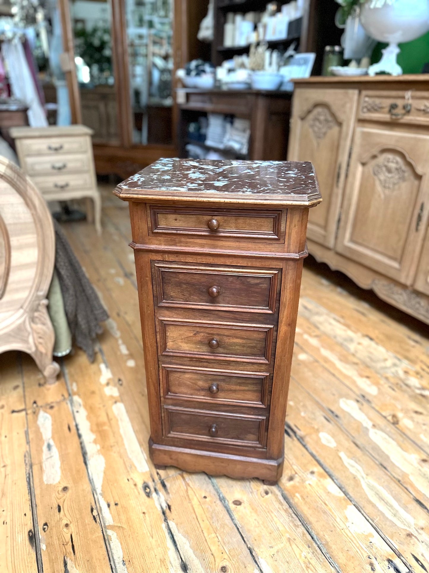 Antique French Marble Top Secret Cupboard Bedside Table