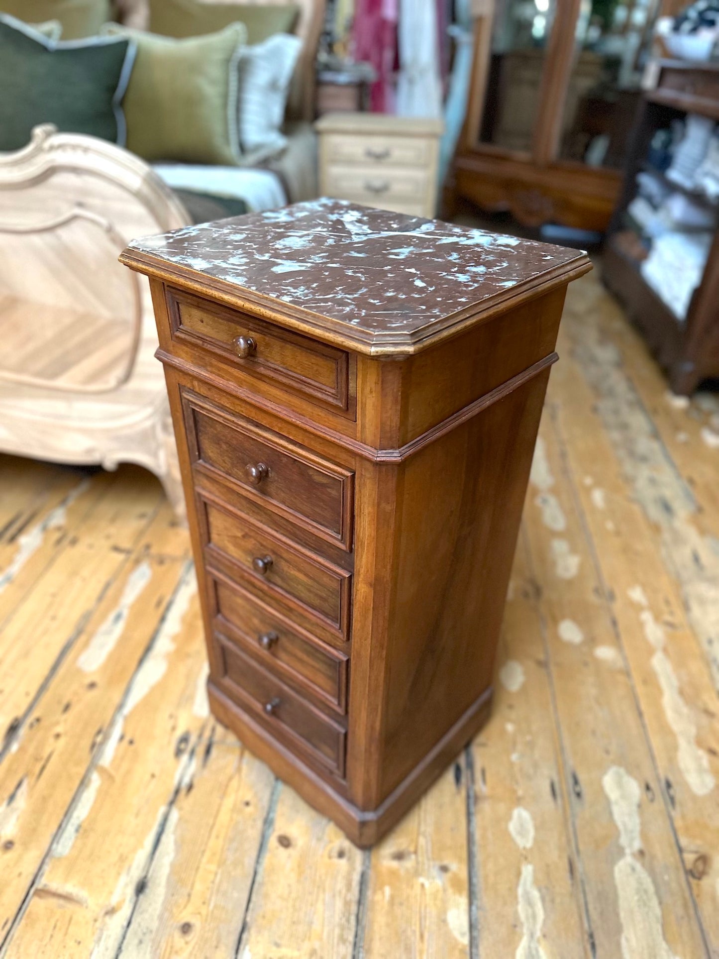 Antique French Marble Top Secret Cupboard Bedside Table