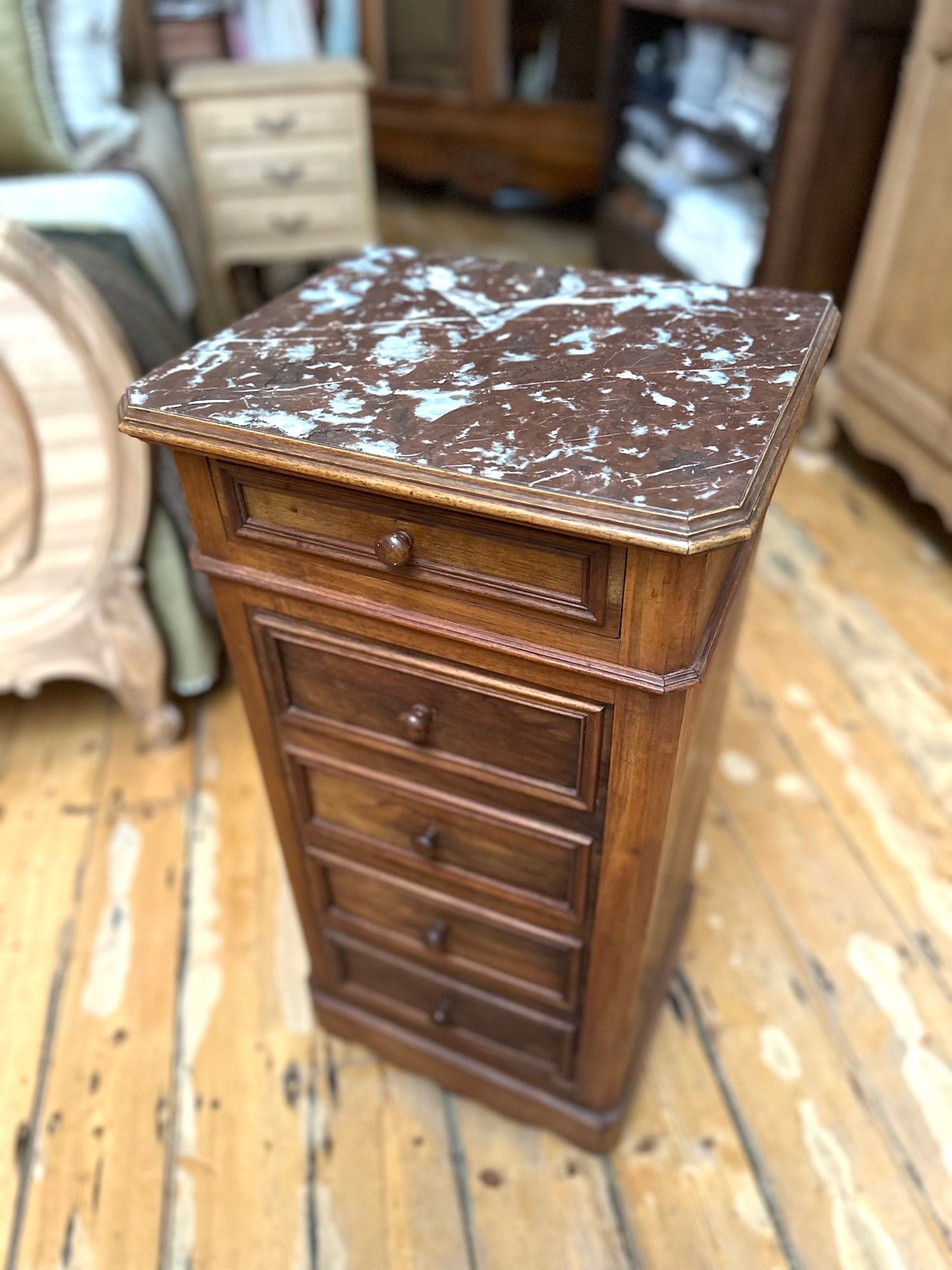 Antique French Marble Top Secret Cupboard Bedside Table