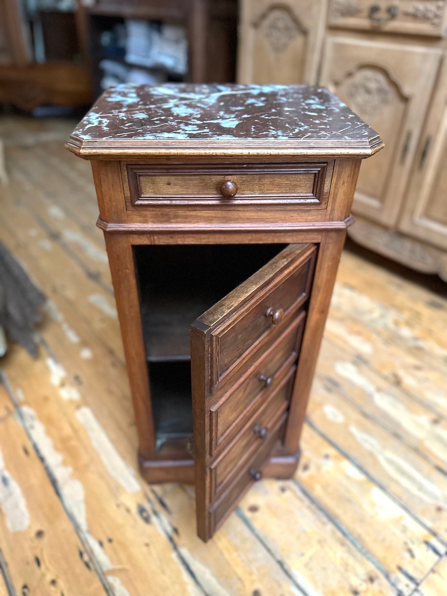 Antique French Marble Top Secret Cupboard Bedside Table