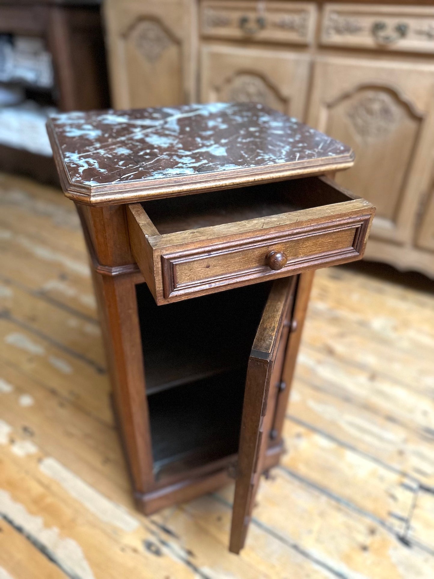 Antique French Marble Top Secret Cupboard Bedside Table