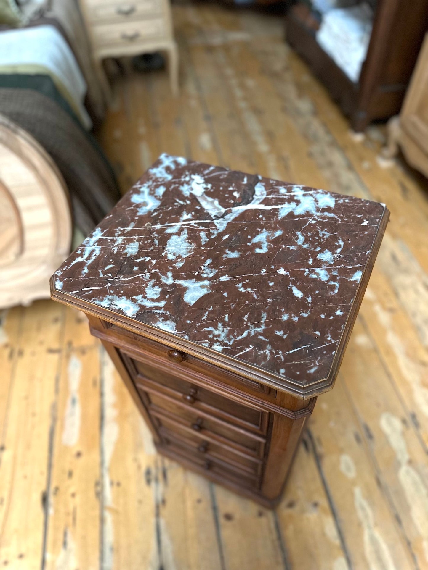 Antique French Marble Top Secret Cupboard Bedside Table