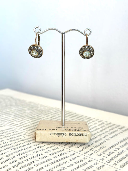 Italian Small Blue Topaz & Crystal Earrings