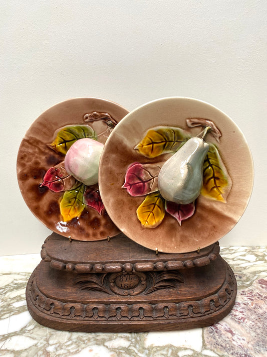 Antique French Barbotine Pear & Apple Plates - II