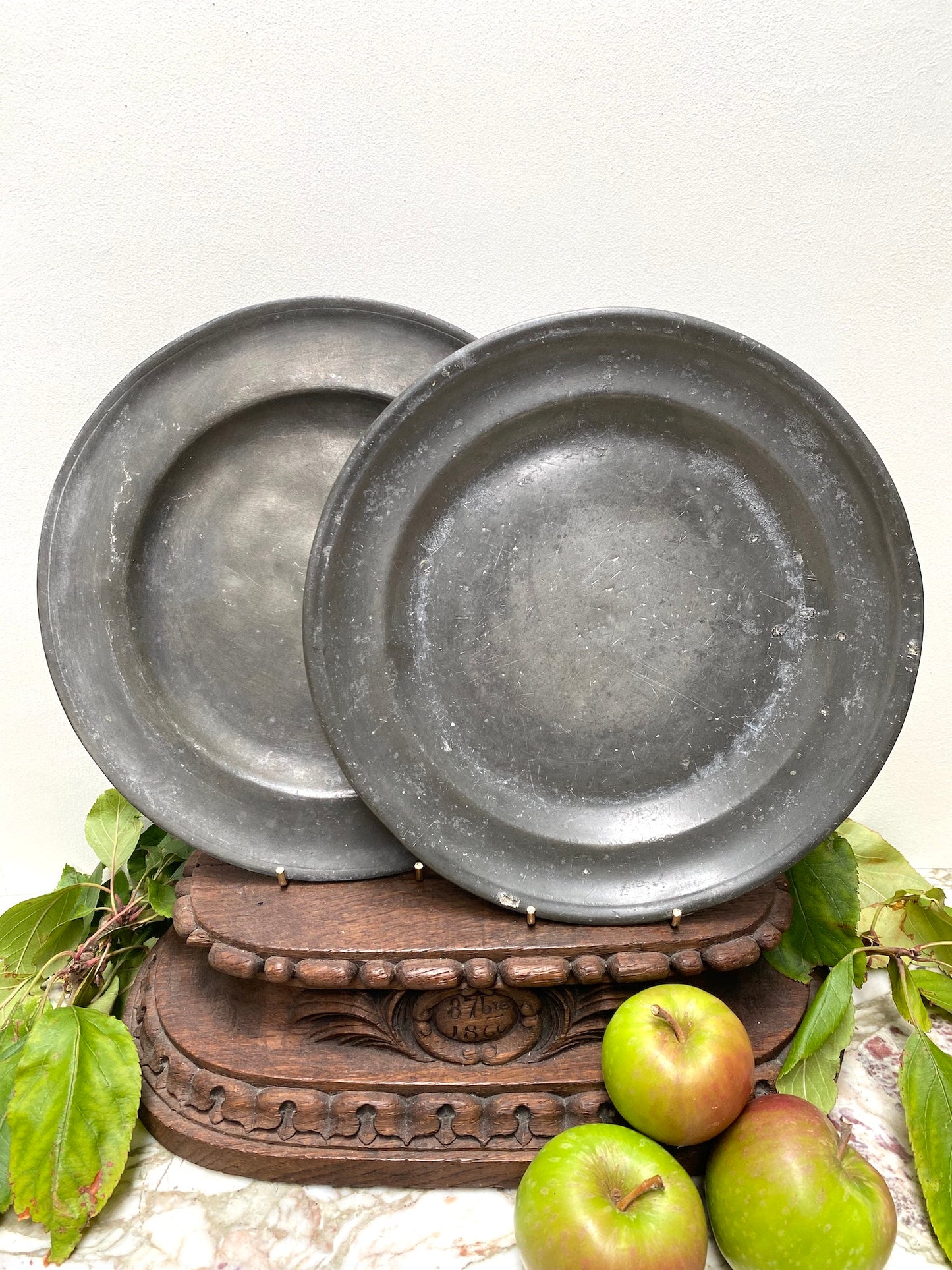 Antique French Round Pewter Plates - Medium