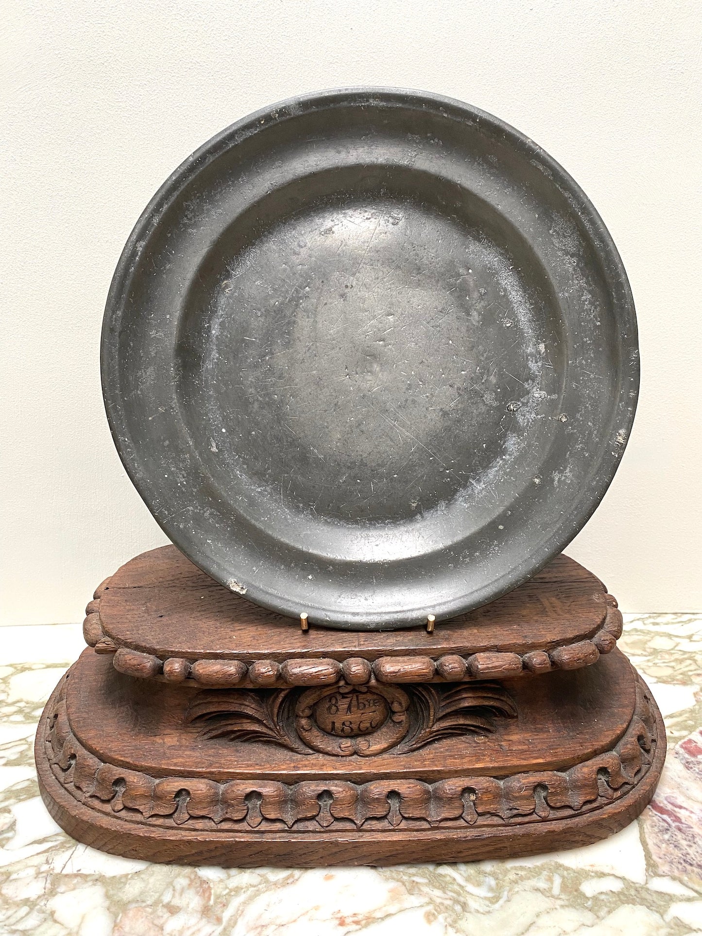 Antique French Round Pewter Plates - Medium