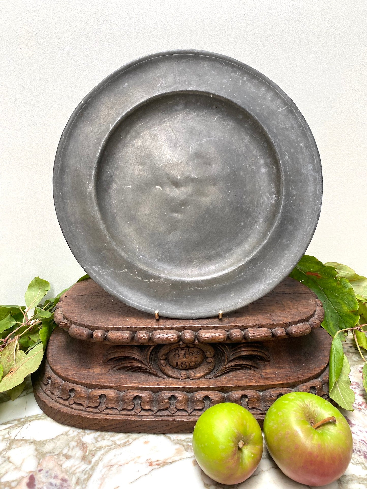 Antique French Round Pewter Plates - Medium