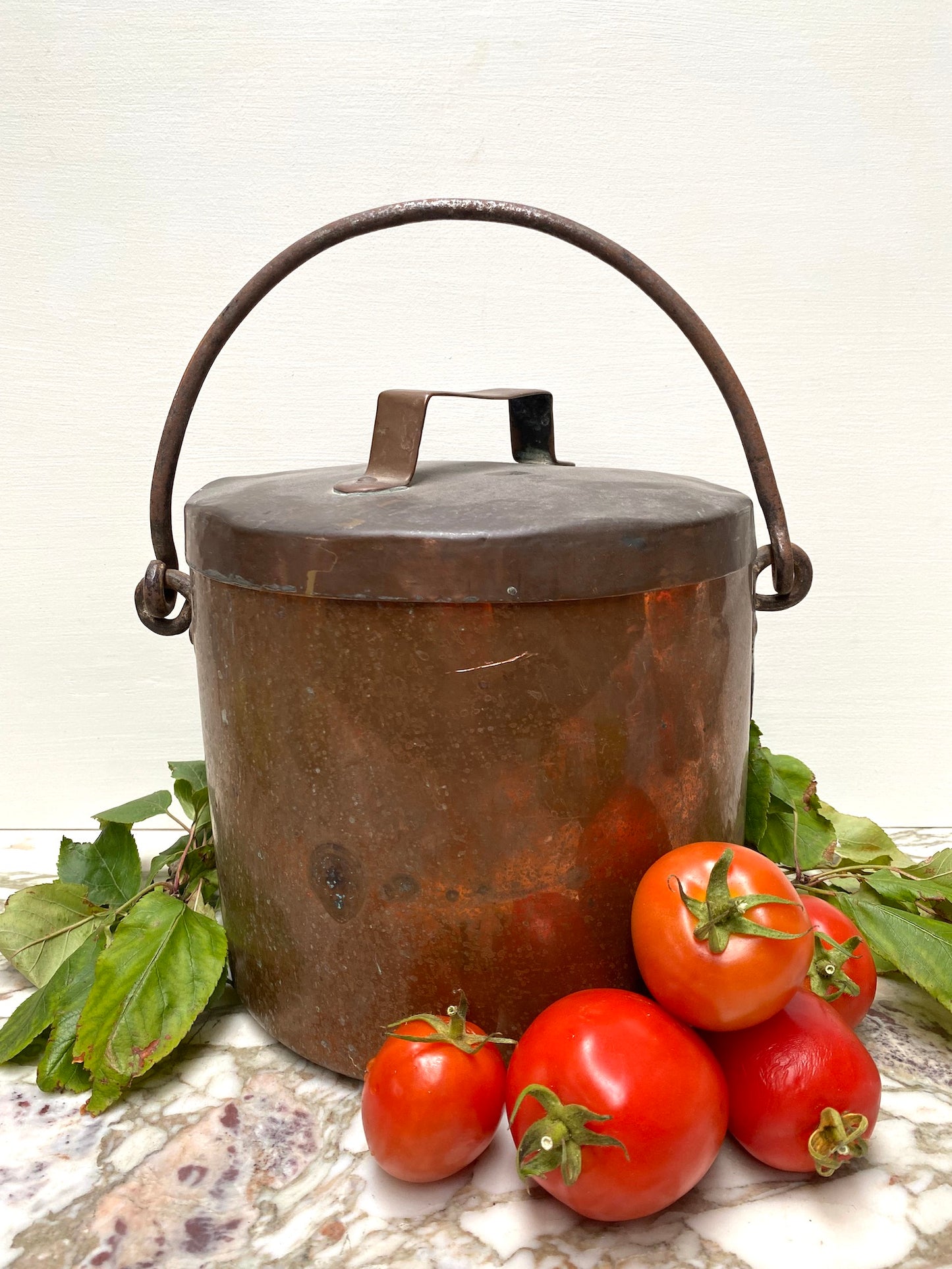 Antique French Large Round Copper Pot with Lid