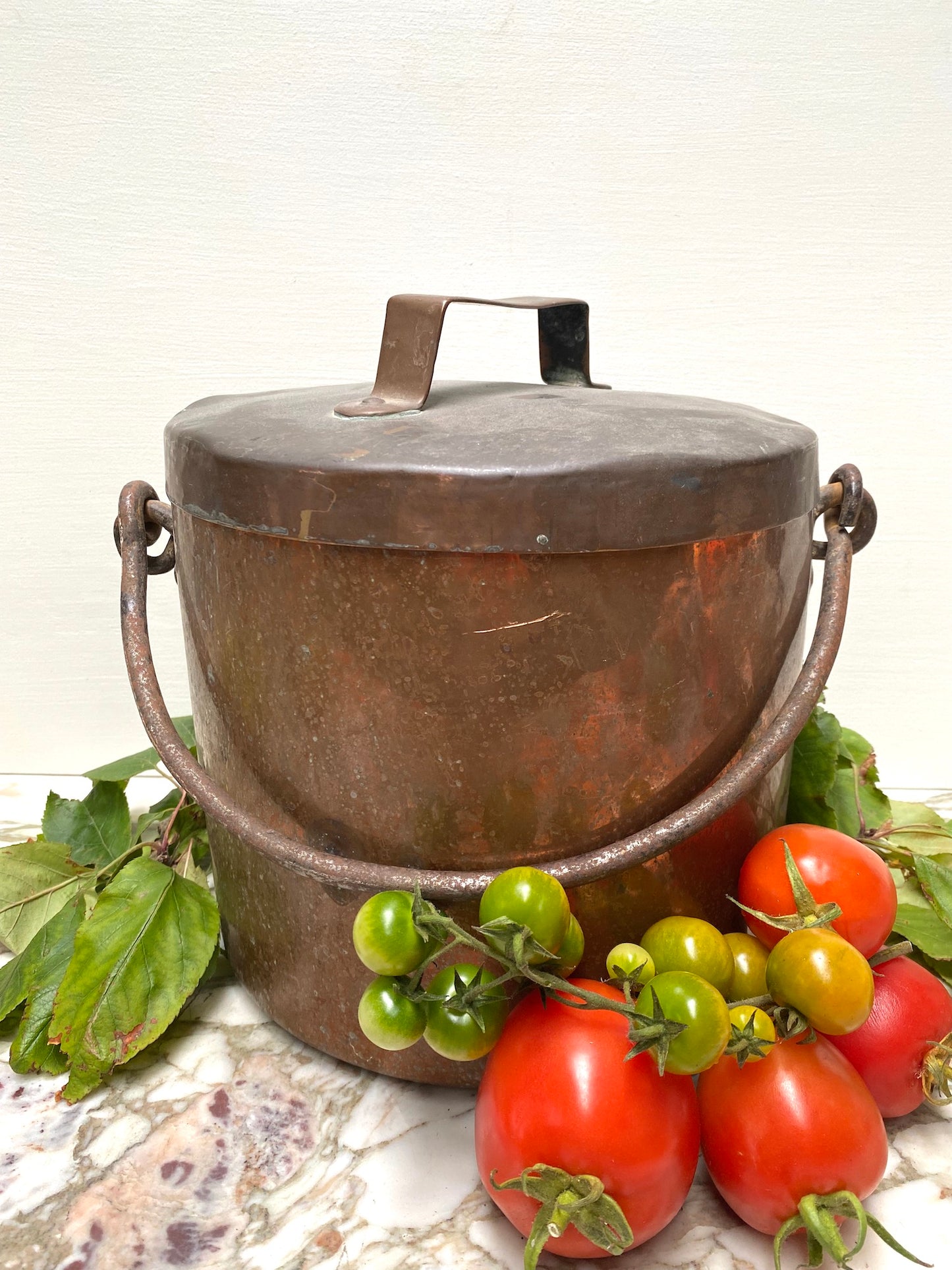 Antique French Large Round Copper Pot with Lid